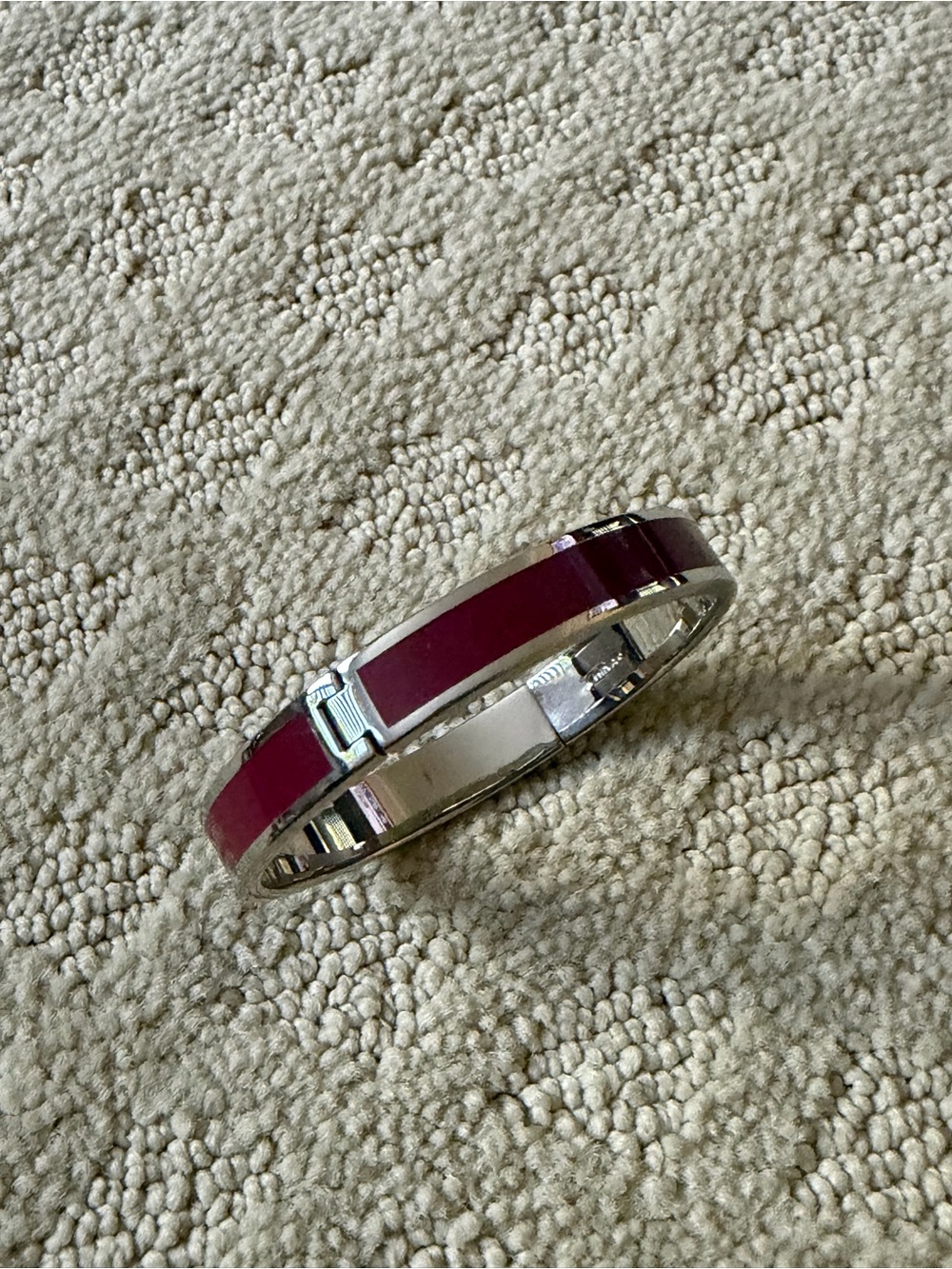 Coach Silver-Tone Bracelet with Deep Berry Enamel